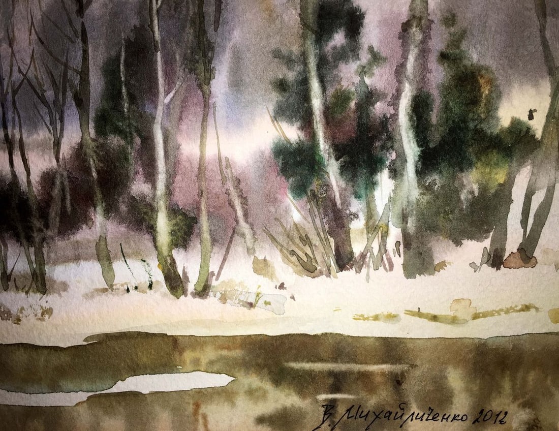 End of winter watercolor painting Viktor Mikhailichenko - 2
