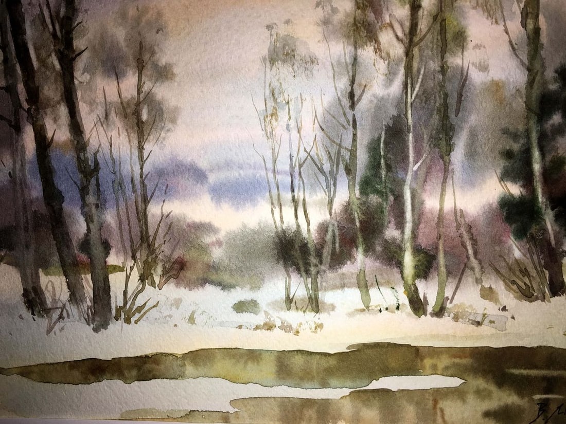 End of winter watercolor painting Viktor Mikhailichenko - 4