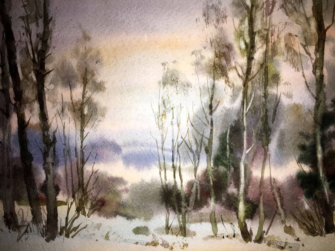 End of winter watercolor painting Viktor Mikhailichenko - 6