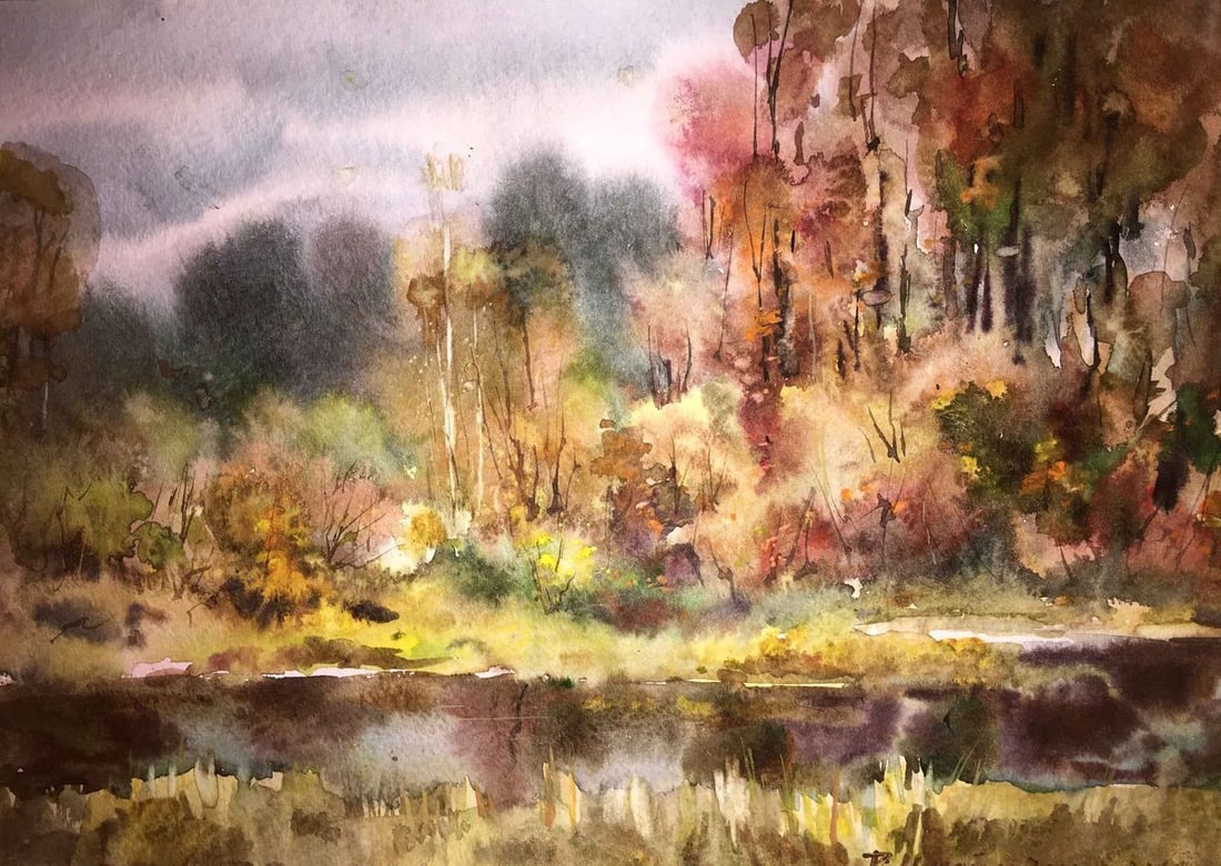 Autumn gold watercolor painting Viktor Mikhailichenko - 2