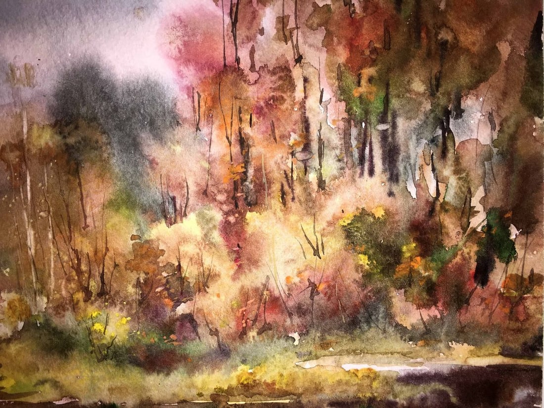 Autumn gold watercolor painting Viktor Mikhailichenko - 4