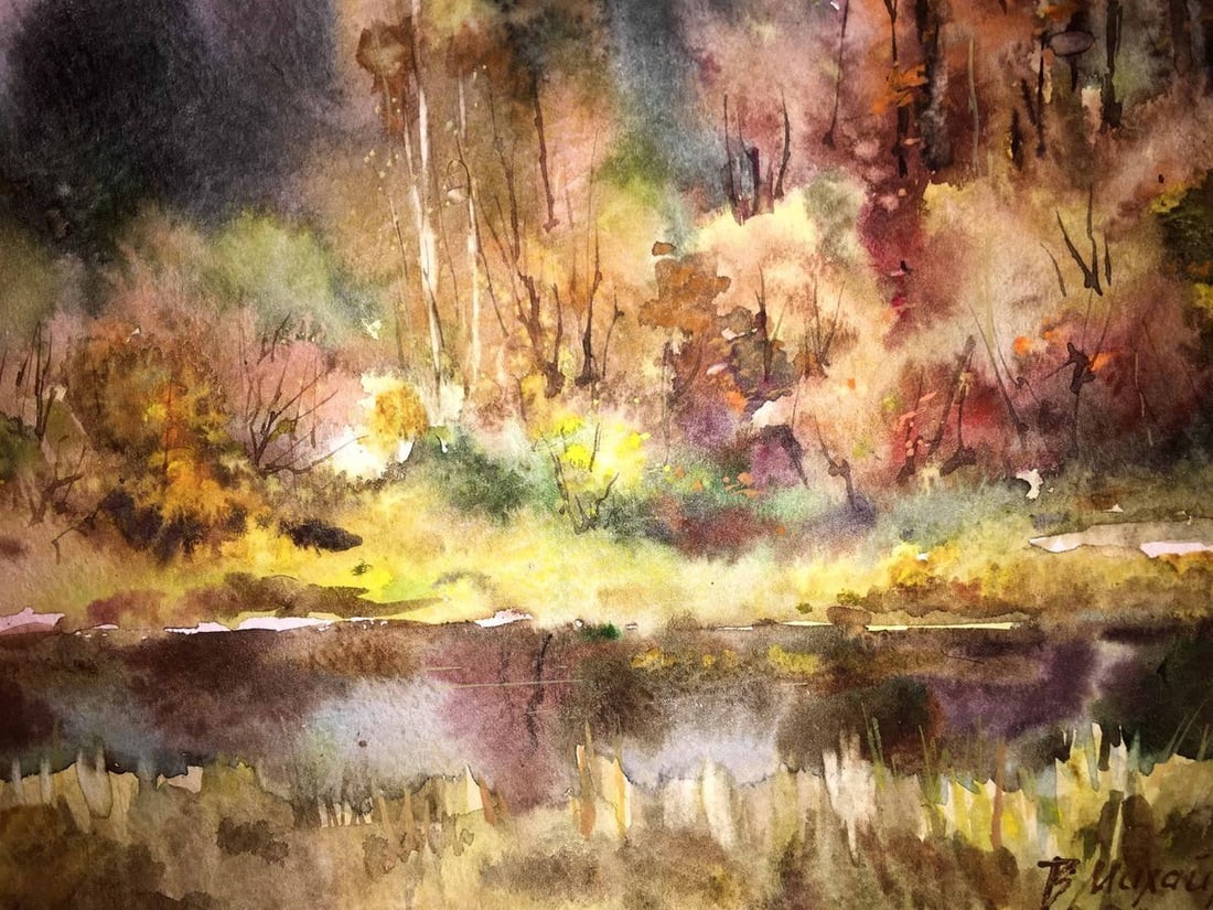 Autumn gold watercolor painting Viktor Mikhailichenko - 5