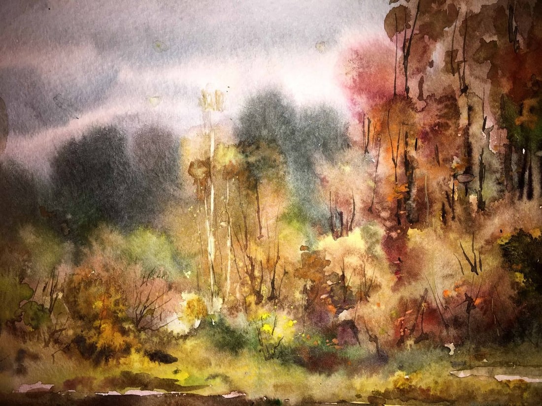 Autumn gold watercolor painting Viktor Mikhailichenko - 6