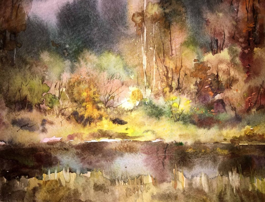 Autumn gold watercolor painting Viktor Mikhailichenko - 7