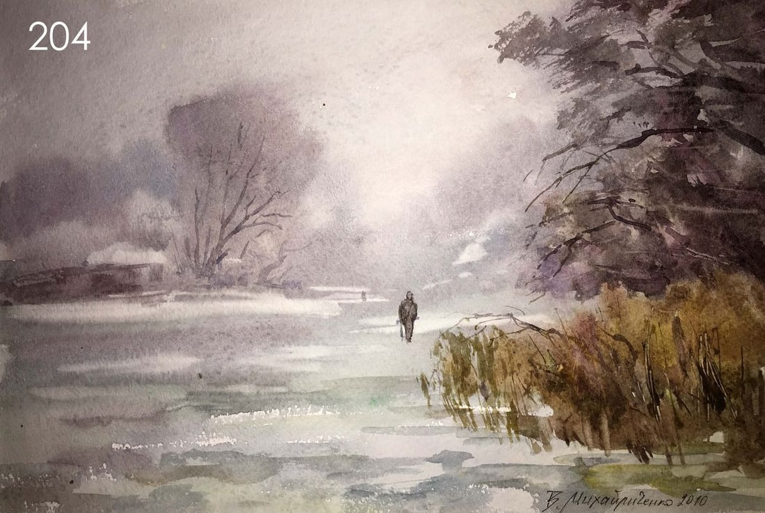 Winter forest watercolor painting Viktor Mikhailichenko (1 of 8)