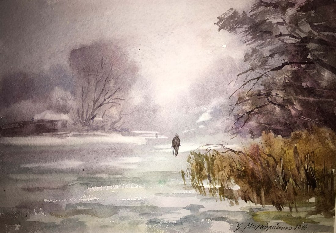 Winter forest watercolor painting Viktor Mikhailichenko - 2