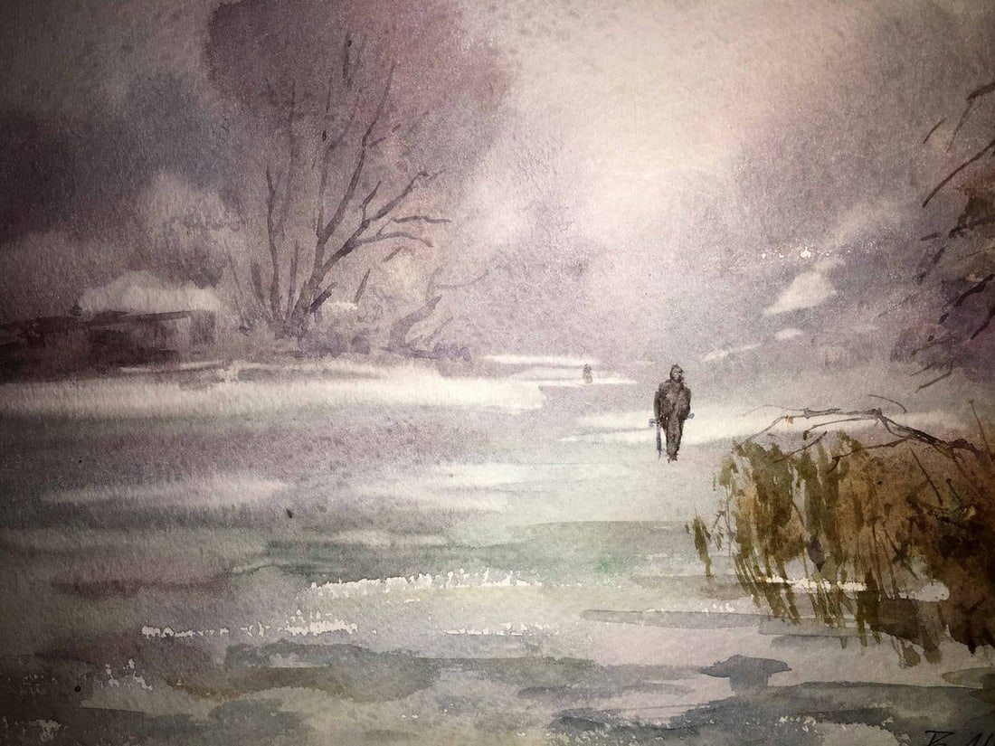 Winter forest watercolor painting Viktor Mikhailichenko - 6