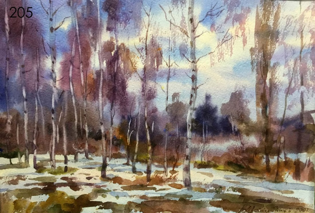 End the winter watercolor painting Viktor Mikhailichenko: Title: End the winter watercolor painting Viktor Mikhailichenko Description: No205 * TITLE: "End of winter" * ARTIST: Viktor Mikhailichenko * SIZE: 21x30 cm/'8.26x11,84 inches' * MEDIUM: watercolor,