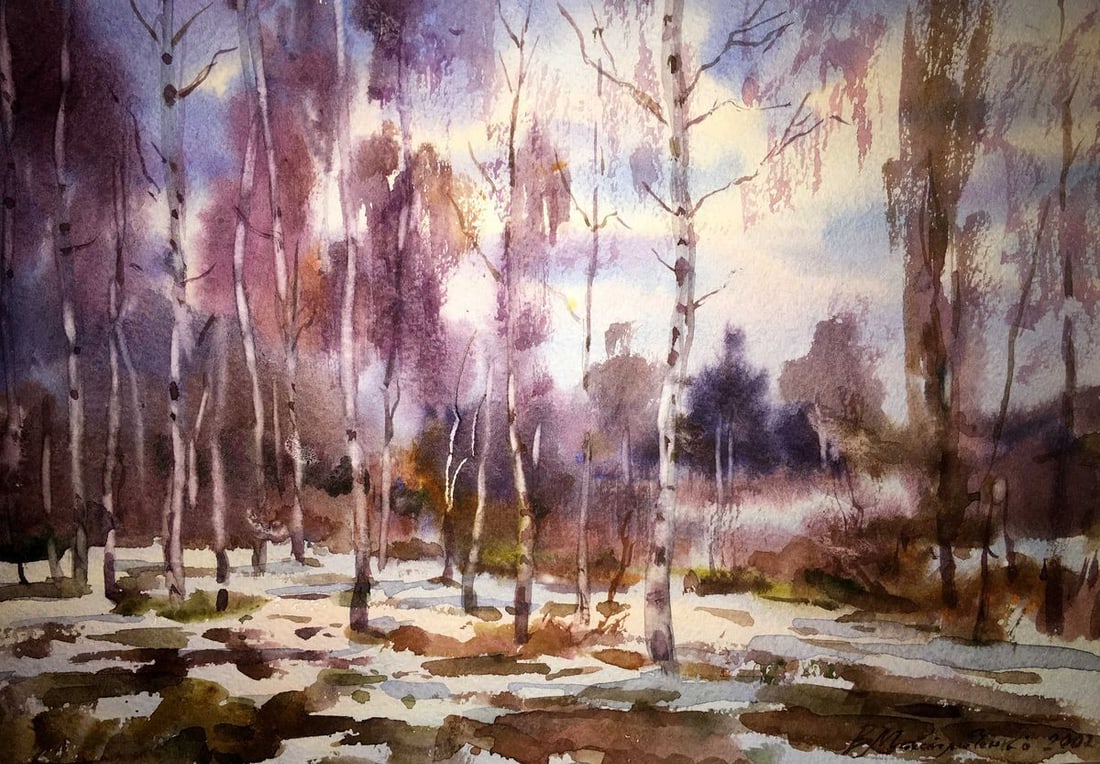 End the winter watercolor painting Viktor Mikhailichenko - 2