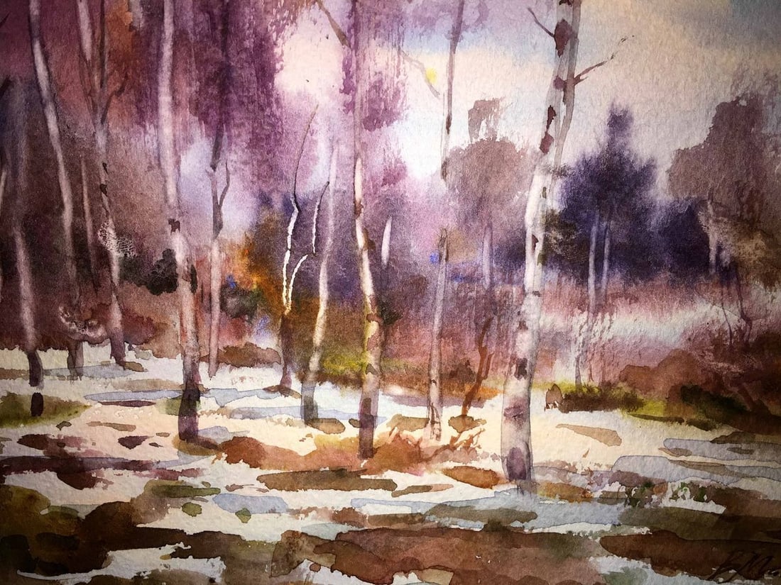 End the winter watercolor painting Viktor Mikhailichenko - 5