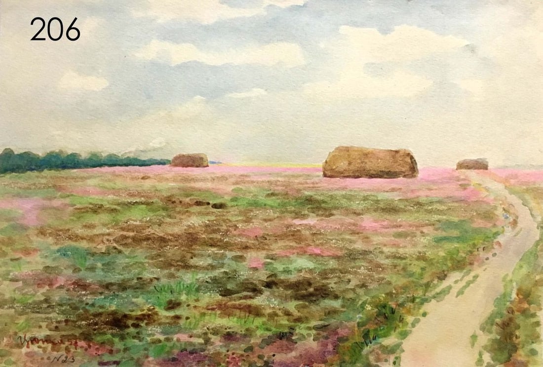 Clover field watercolor painting Ivan Kirillovich Zyupka: Title: Clover field watercolor painting Ivan Kirillovich Zyupka Description: No206 * TITLE: "Clover field" * ARTIST: Ivan Kirillovich Zyupka * SIZE: 20x29 cm/'7,87x11,41 inches' * MEDIUM: watercolor,
