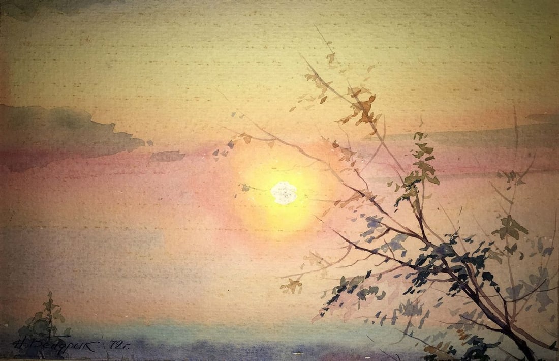 Sunset watercolor painting Nikolai Bendrik - 2