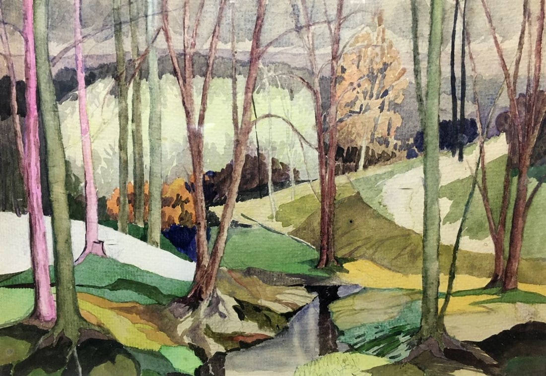Watercolor painting Forest stream V. Olisevich - 2