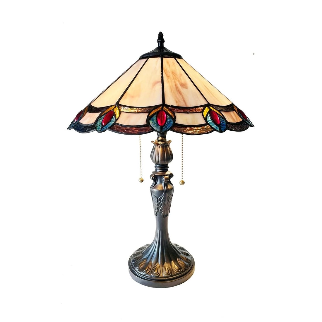 23.5" Peacock Stained Glass Table Lamp (1 of 5)