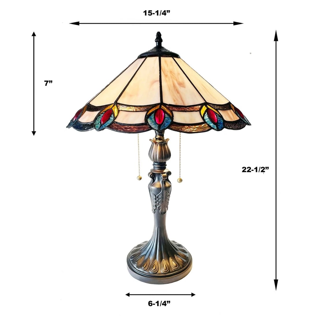 23.5" Peacock Stained Glass Table Lamp - 4