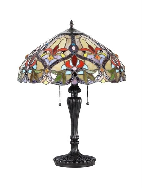 24" Tiffany Style Stained Glass Table Lamp Victorian 2-Light Desk Lamp 18" Shade: 24" Tall x 18" Wide Tiffany-style stained glass table lamp in a Victorian design with an 18-inch glass shade. Lamps of this type are inspired by the decorative lighting created during the late 19th