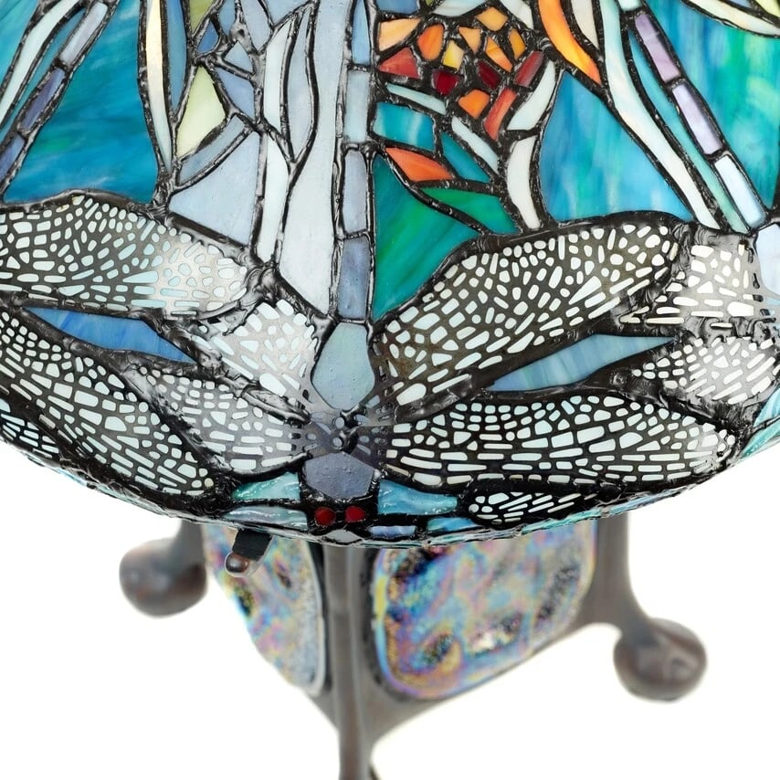 21.5" Blue Stained Glass Dragonfly Turtleback Table Lamp - 10