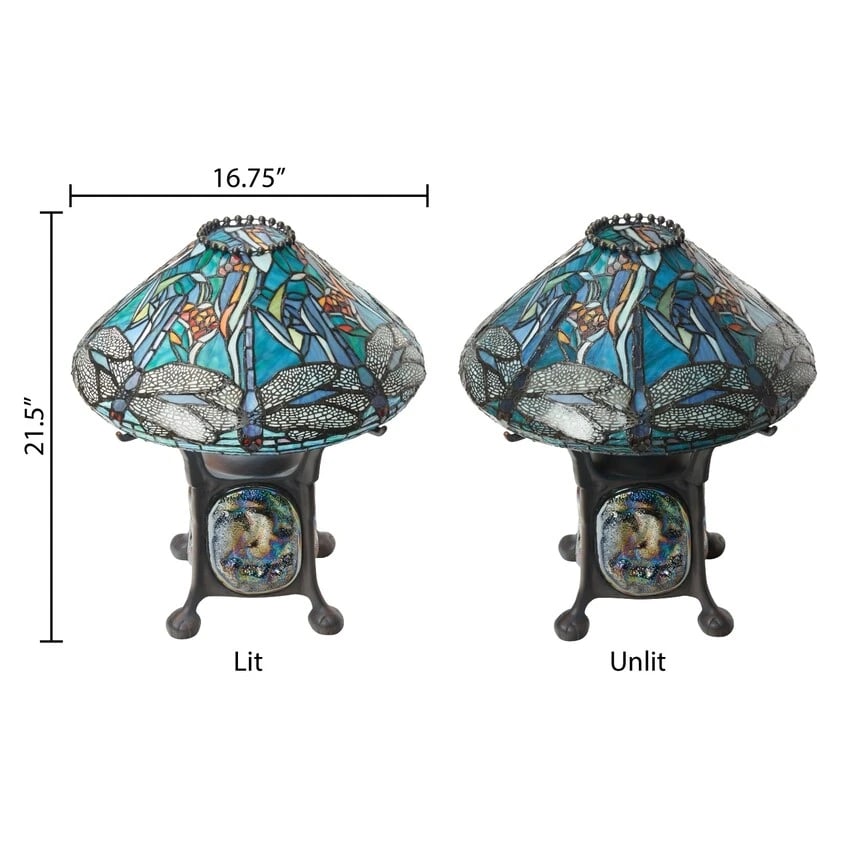 21.5" Blue Stained Glass Dragonfly Turtleback Table Lamp - 9