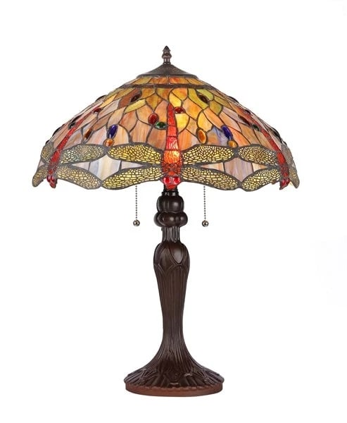 25" Stained Glass Dragonfly Table Lamp: 25" Tall x 18" Wide Shade Tiffany-Style Table Lamp Classic Art Glass Lighting This Tiffany-style table lamp brings a quiet touch of color and craftsmanship into everyday spaces. Its hand-cut stained