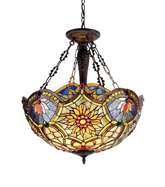 21.26" Wide Stained Glass Inverted Pendant Uplight Ceiling Light: Overall Size: 26.05" H x 21.26" W Tiffany-Style Reproduction Stained Glass Pendant Light Add classic stained-glass elegance to your home with this Tiffany-style inverted pendant. Hand-assembled with