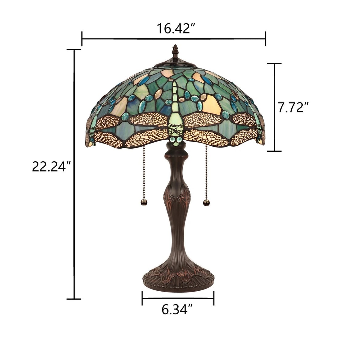 22.24" Stained Glass Dragonfly Lighted Base Table Lamp - 8