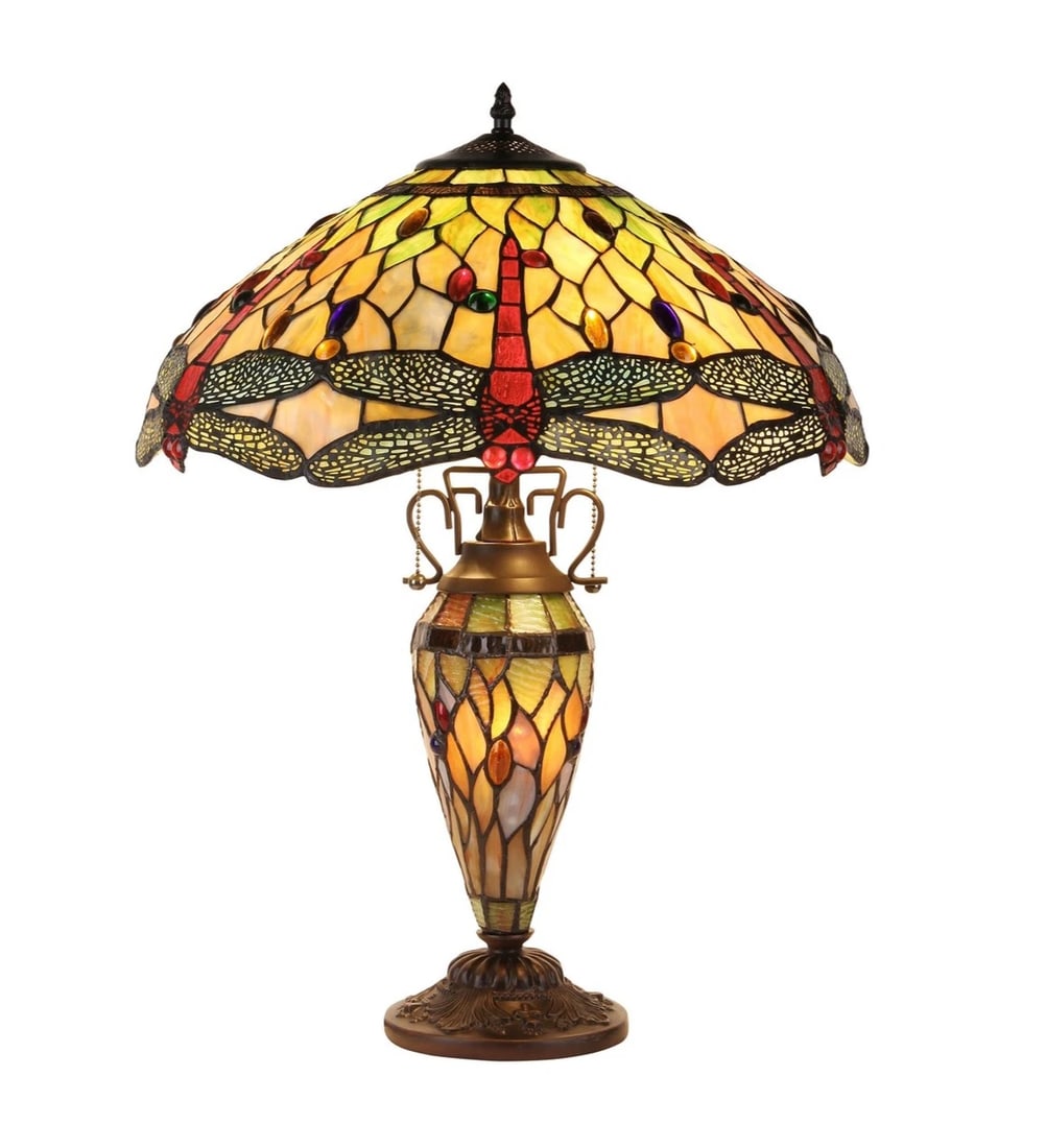 24" Stained Glass Dragonfly Lighted Base Table Lamp - 2