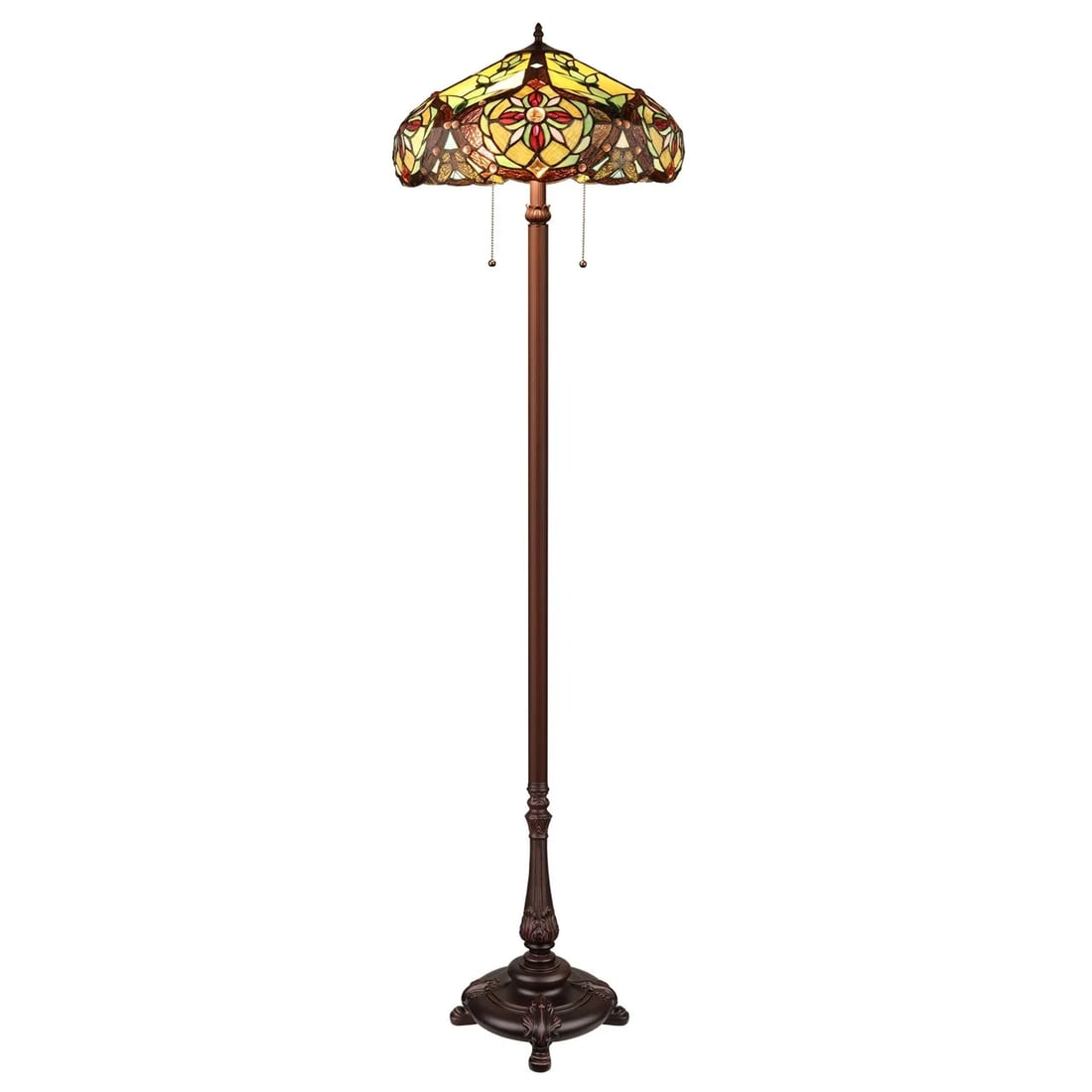 65.5" Stained Glass Floor Lamp: 65.5" Tall 18" Wide Wonderful reproduction floor lamp handcrafted in the spirit of the original artisans who brought light to the decorative arts of the early 1900s. Using traditional copper-foil and 
