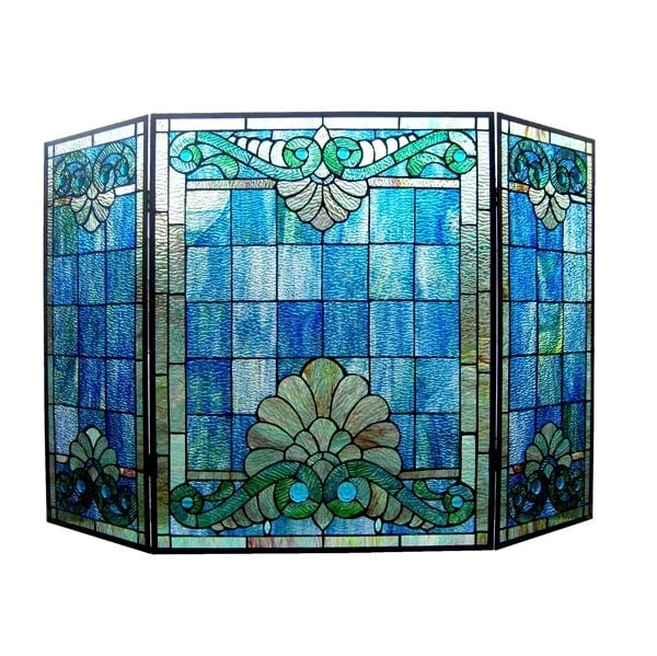 44" Folding Stained Glass Fireplace Screen - 2