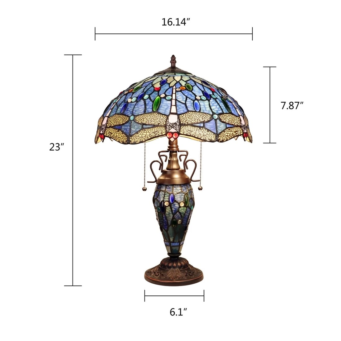 23" Stained Glass Dragonfly Lighted Base Table Lamp - 7