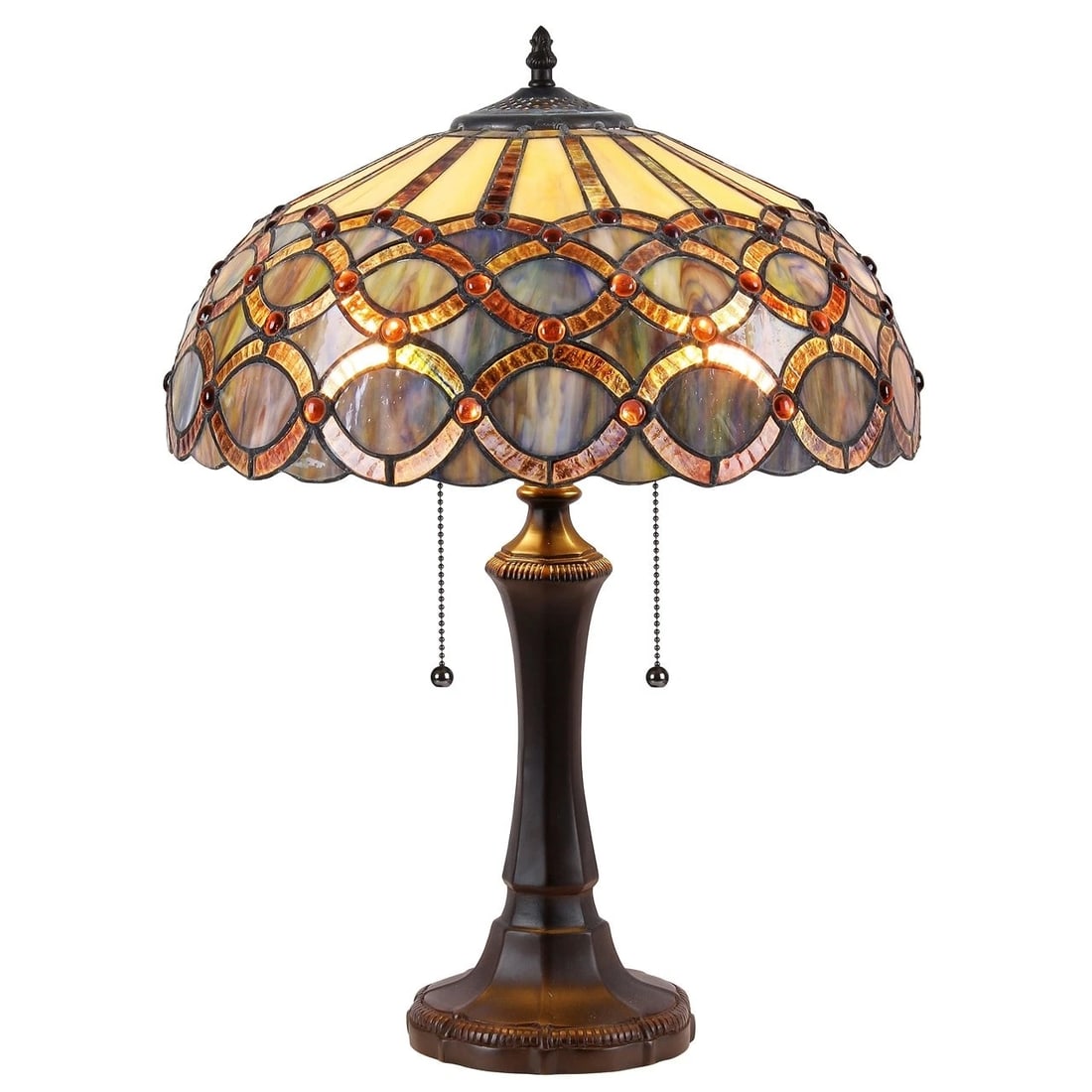 21.9" Stained Glass Table Lamp 16.1" Shade: Beautiful new reproduction tiffany-style table lamp is designed to use two E26 Type A bulbs (bulbs not included). It has a net weight of 9 pounds and features an overall height of 21.9 inches, with