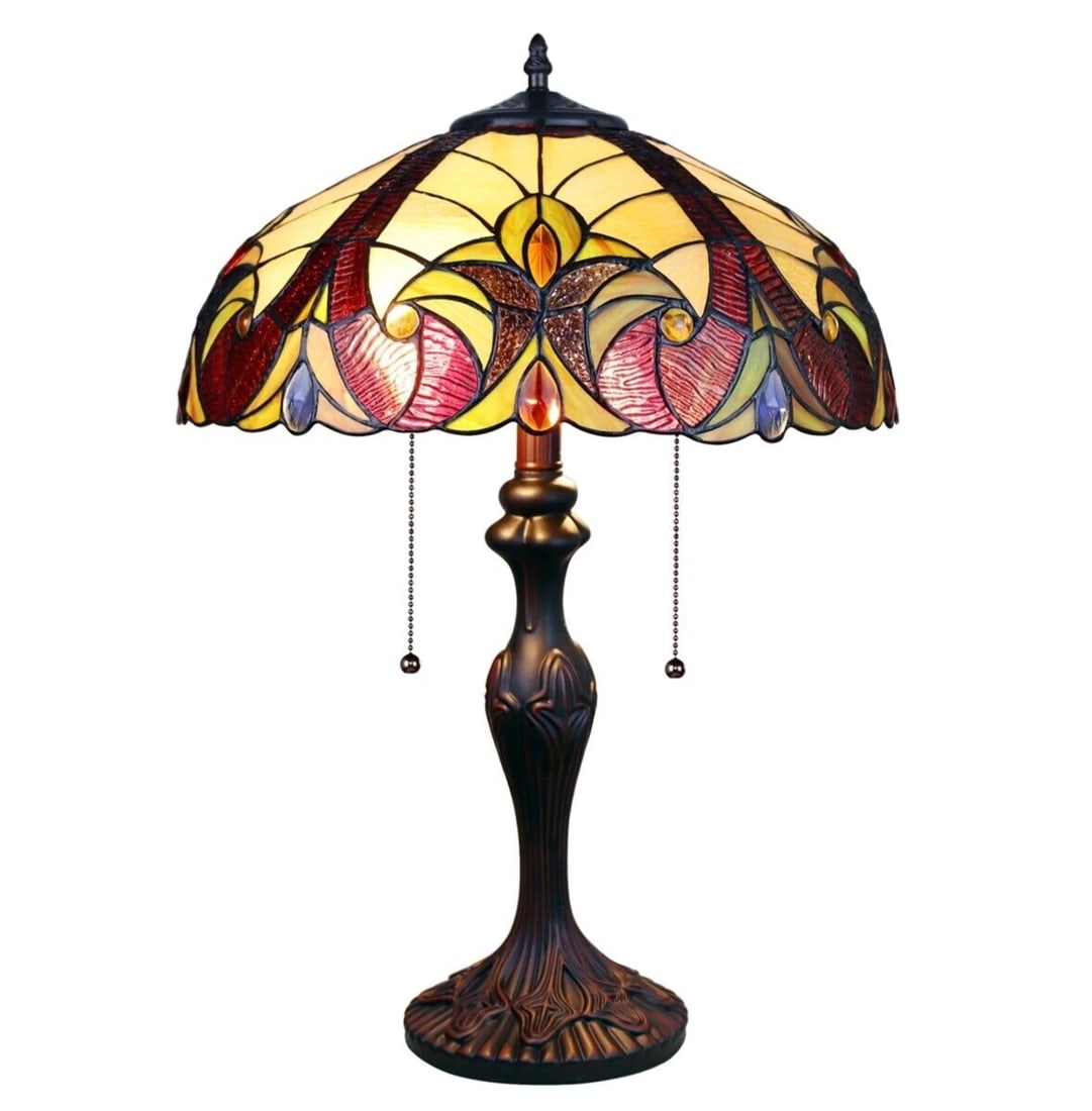 23 1/4" Stained Glass Table Lamp: 23.25" Tall x 16" wide Illuminate your space with the timeless beauty of our reproduction Traditional Mission-Style Table Lamp. This exquisite lamp features a hand-made stained glass shade. The