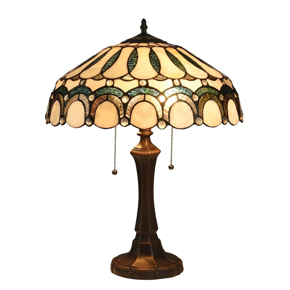 21.85" Stained Glass Table Lamp: 17.3 " Stained Glass Pendant Swag Ceiling Light Reserve: $210 Shipping: Domestic: Flat-rate of $45 to anywhere within the contiguous U.S. International: Foreign shipping rates are determined by