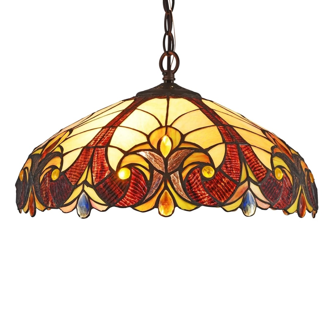 17.3 " Stained Glass Pendant Swag Ceiling Light: 2 socket 100w max each socket. LED recommended. 17.3" wide This stunning reproduction 17.3" stained glass shade adds a touch of timeless beauty to any room. Illuminate your home with style and