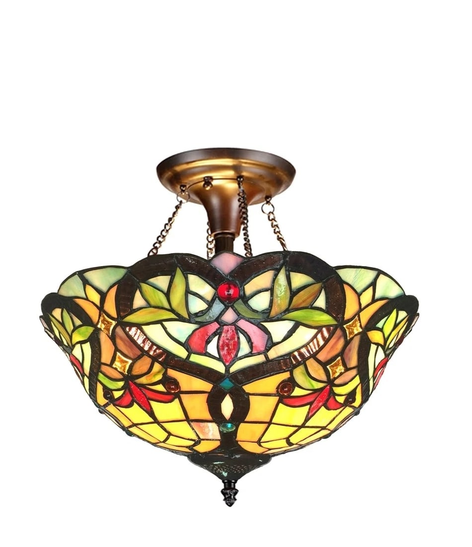 16" Stained Glass Semi Flush Ceiling Uplight - 2