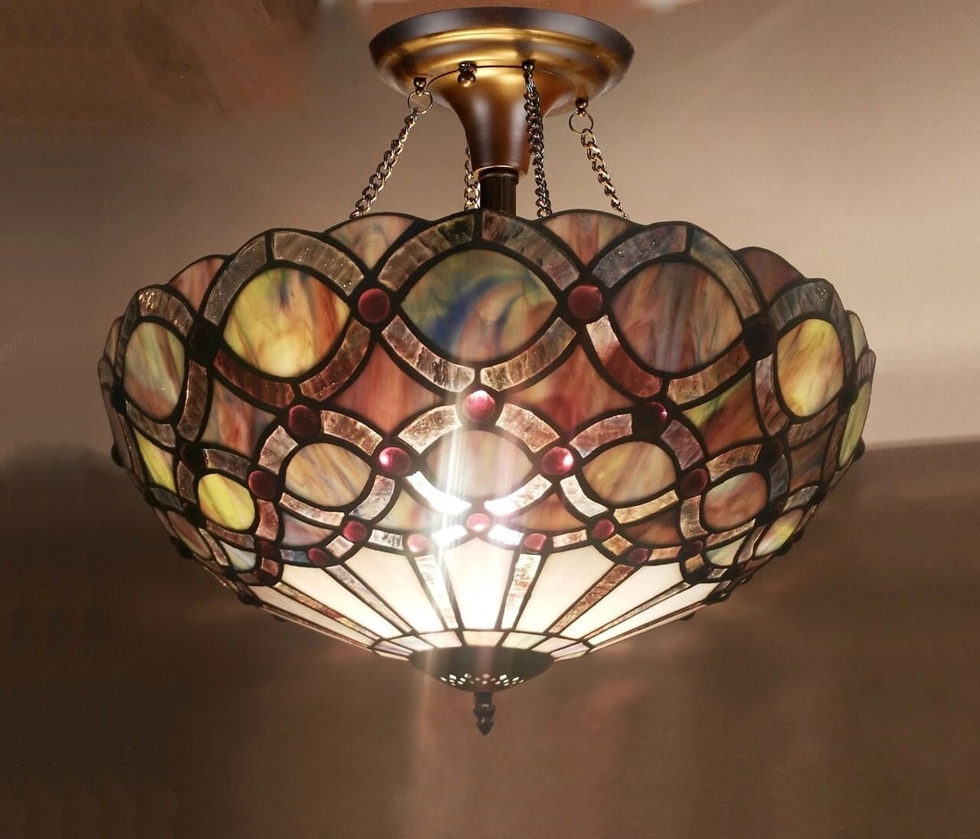 16" Stained Glass Semi Flush Ceiling Uplight - 3