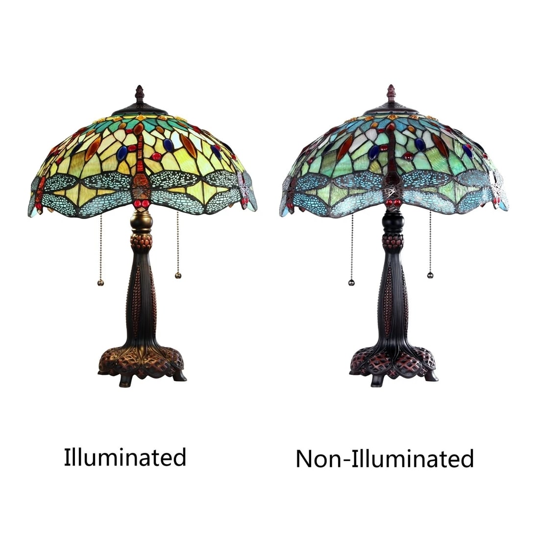 21" Stained Glass Dragonfly Table Lamp - 4