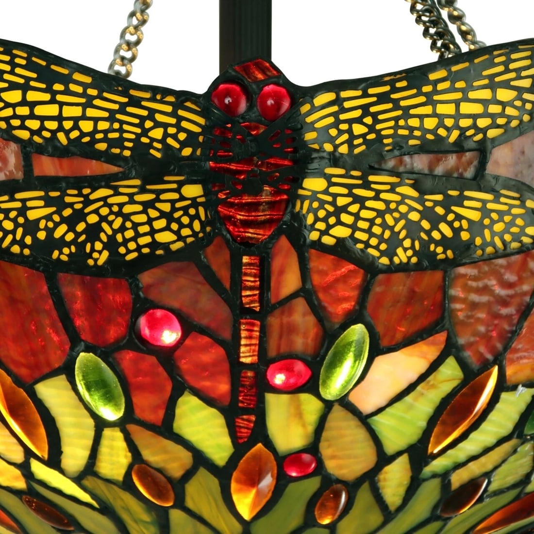 16" Dragonfly Stained Glass Semi Flush Ceiling Uplight - 3