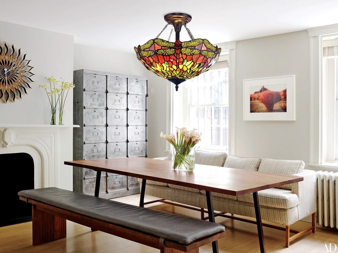 16" Dragonfly Stained Glass Semi Flush Ceiling Uplight - 5