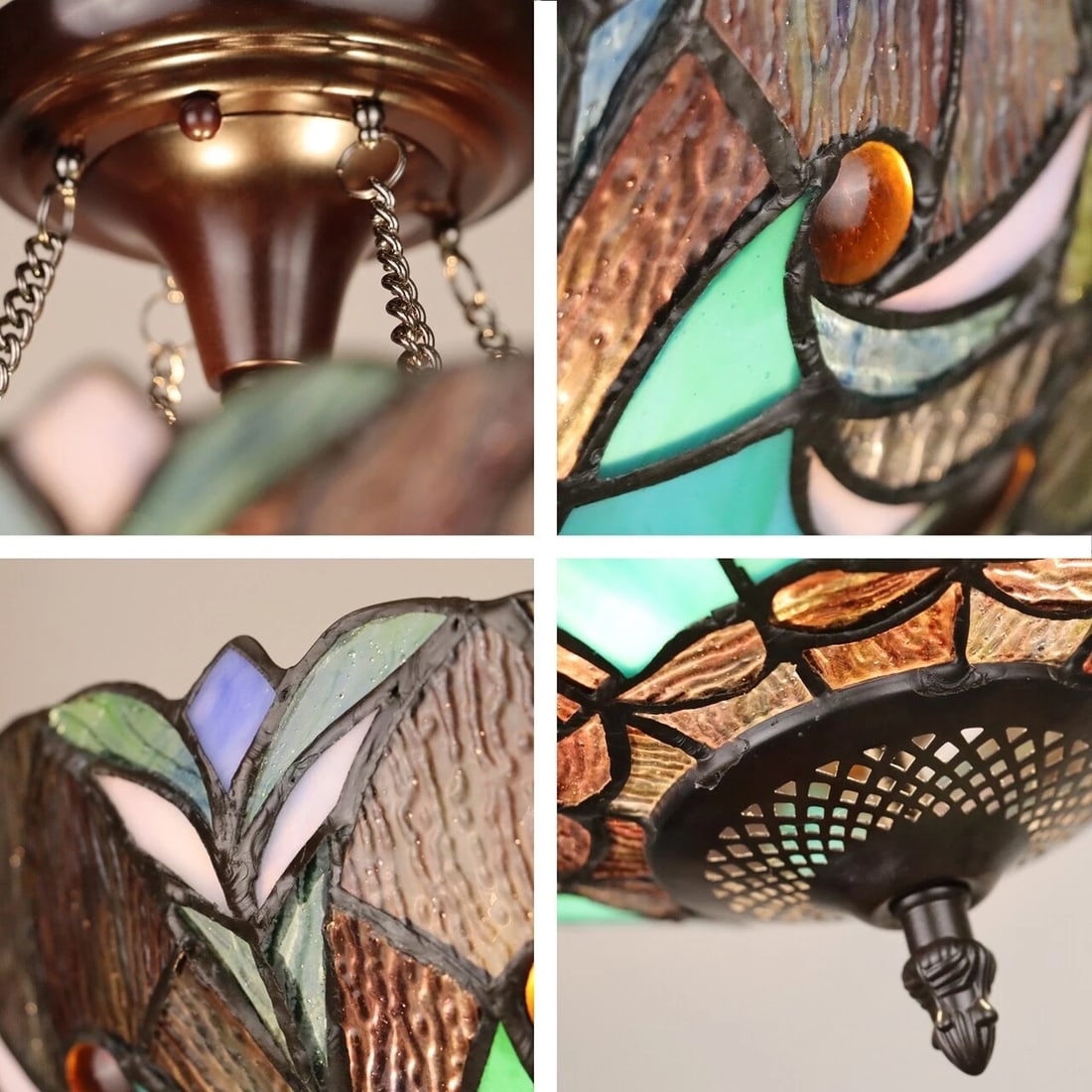 15.75" Stained Glass Semi Flush Ceiling Uplight - 4