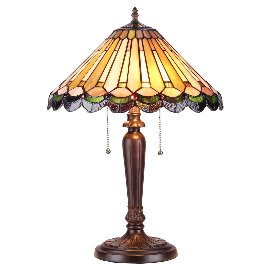 22" Stained Glass Table Lamp: 15.75" L x 15.75" W x 22" H Illuminate your space with the timeless beauty of our reproduction stained glass table Lamp. This exquisite lamp features a hand-made stained glass shade. These