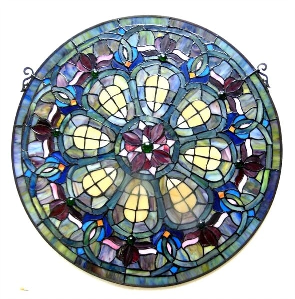 24" Round Stained Glass Window Hanging Panel Suncatcher: 24" Half Circle Stained Glass Window Hanging Panel Reserve: $190 Shipping: Domestic: Flat-rate of $40 to anywhere within the contiguous U.S. International: Foreign shipping rates are determined by