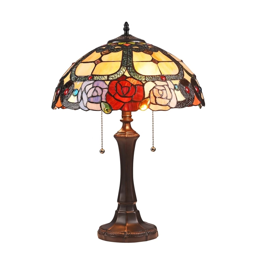 22" Floral Rose Stained Glass Table Lamp: 14" Mission Stained Glass Semi Flush Ceiling Uplight Reserve: $185 Shipping: Domestic: Flat-rate of $45 to anywhere within the contiguous U.S. International: Foreign shipping rates are determined by
