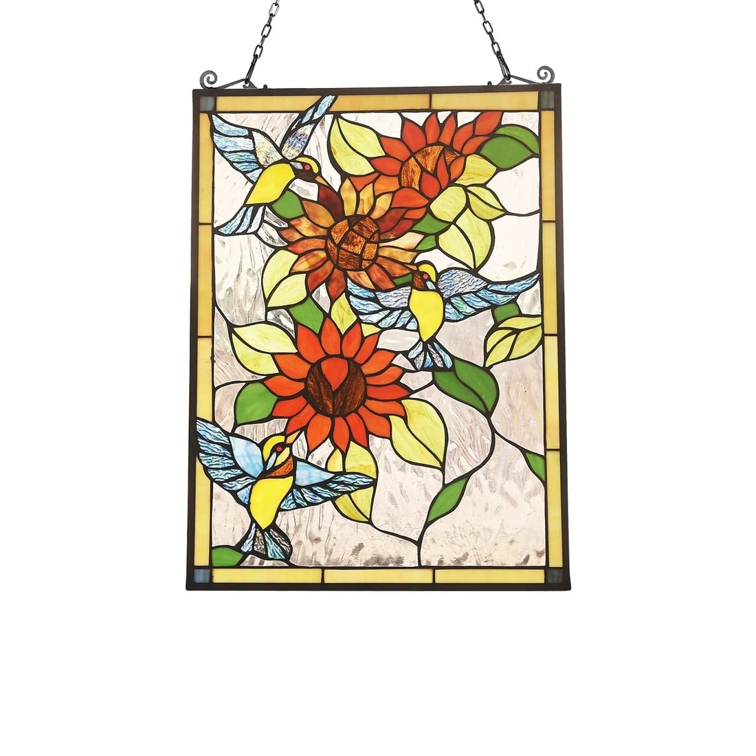 24.6" Hummingbird Stained Glass Window Hanging Panel: 24.6" (H) x 17.7" (W) Such a wonderful reproduction stained glass window panel. This panel is a true testament to the beauty and craftsmanship of stained glass art, and it is the perfect addition to a