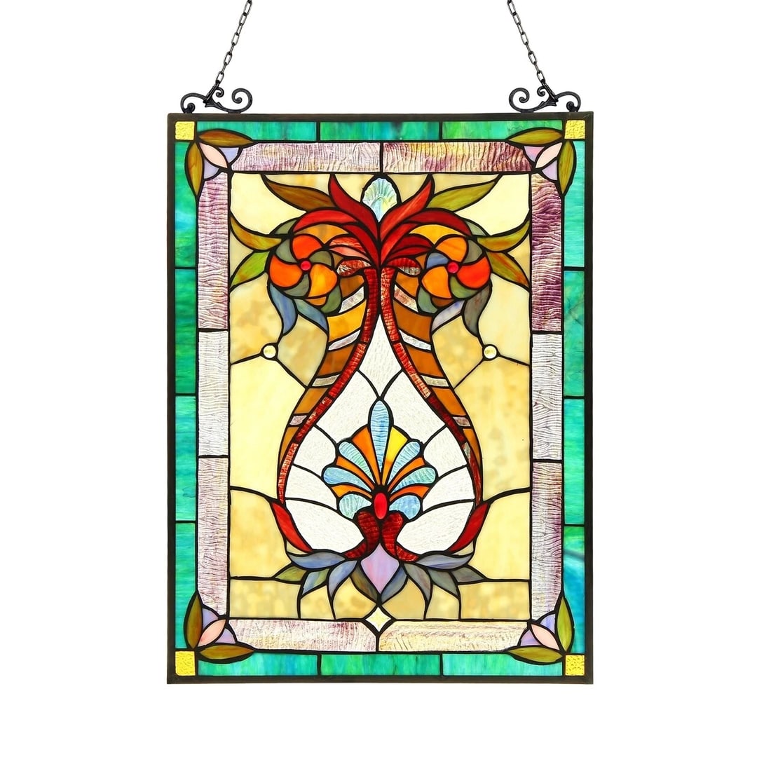 24.6" Antique Vintage Style Stained Glass Window Hanging Panel Suncatcher (1 of 1)