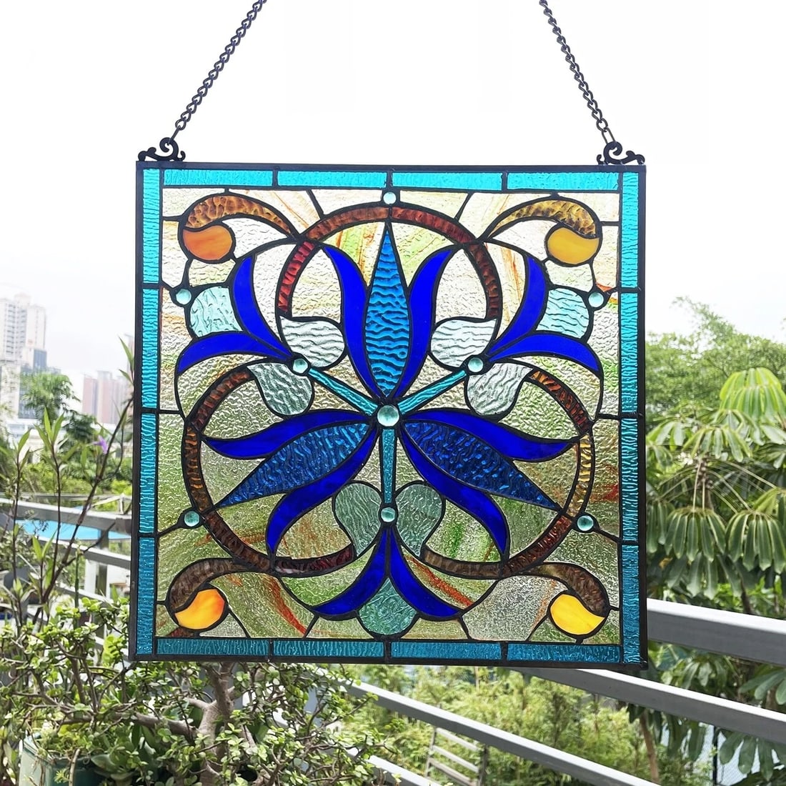 16" Stained Glass Hanging Window Pane Panel Suncatcher - 4