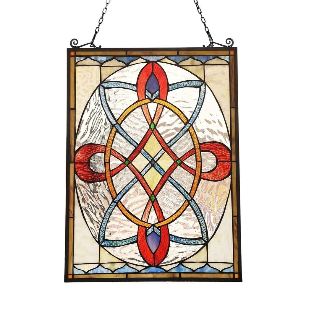 24.6" Stained Glass Window Hanging Panel Suncatcher: 20" Round Stained Glass Window Hanging Panel Suncatcher Reserve: $130 Shipping: Domestic: Flat-rate of $35 to anywhere within the contiguous U.S. International: Foreign shipping rates are determined b
