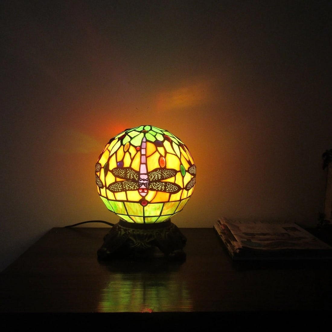 Stained Glass Dragonfly Accent Table Lamp - 4