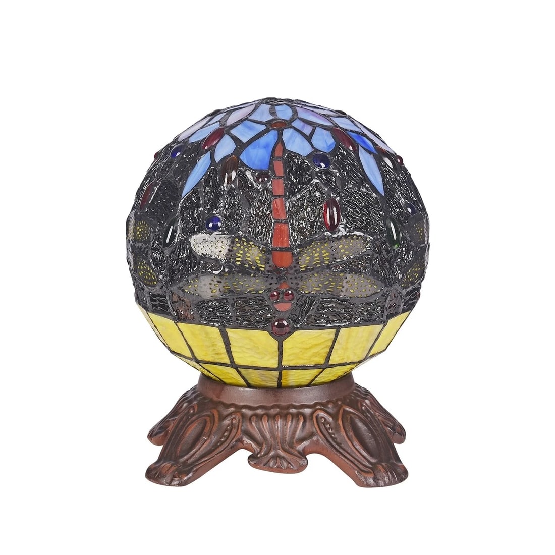 10" Stained Glass Dragonfly Accent Table Lamp: 8.26 inches in overall length, 8.26 inches in overall width, and 10.1 inches in overall height. The shade itself measures 7.7 inches in height and 8.26 inches in width, The new reproduction stained gl