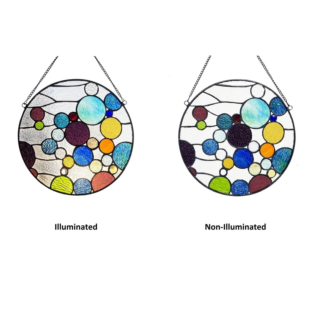 13" Round Stained Glass Bubble Window Panel Suncatcher - 2