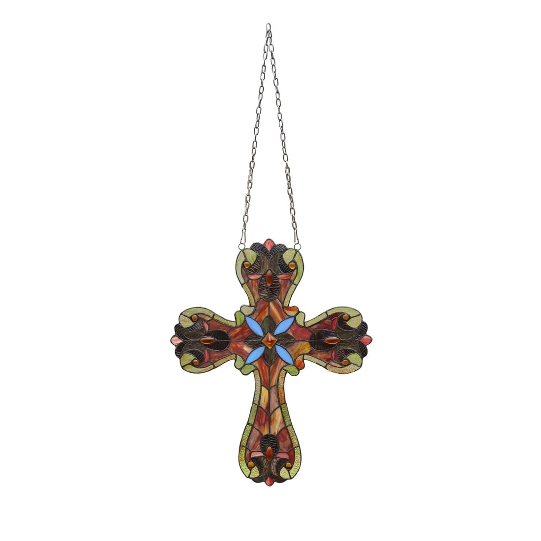 20" Victorian Stained Glass Cross Window Hanging Panel Suncatcher - 2